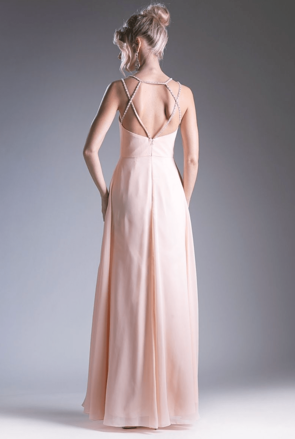 Deep V Crystal Strap Chiffon Dress Ladivine - NORMA REED