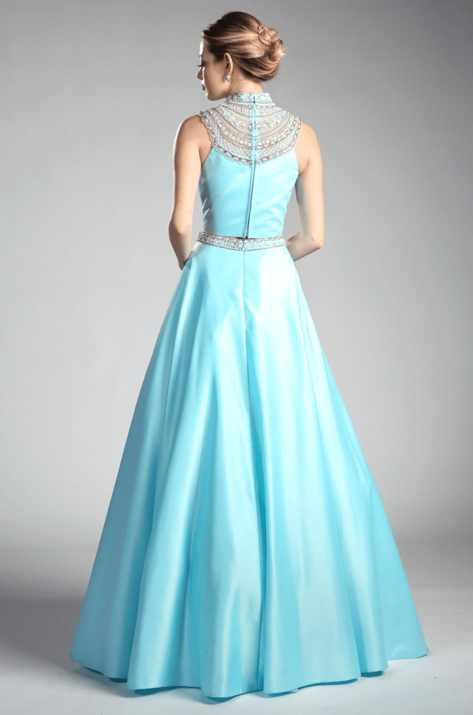 Crystal Beaded Two Piece Satin Ball Gown By Cinderella Divine - NORMA REED