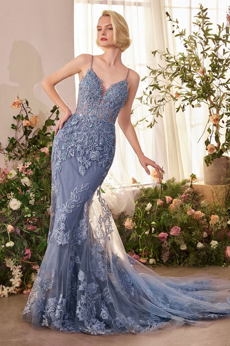 Andrea & Leo A1421 Lace Beaded Floral Mermaid Dress