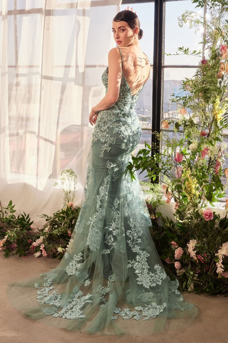 Andrea & Leo A1421 Lace Beaded Floral Mermaid Dress