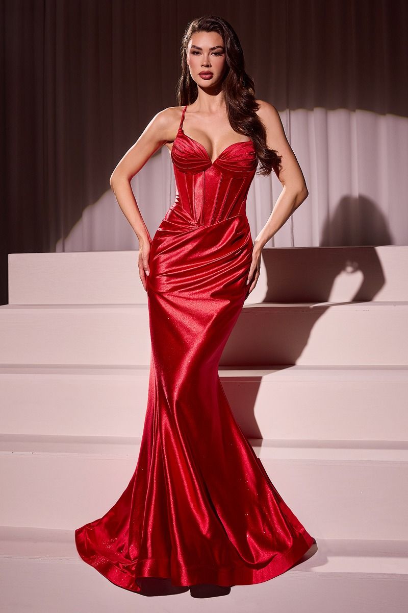 Ladivine CC2397 Glitter Dusted Fitted Stretch Satin Gown