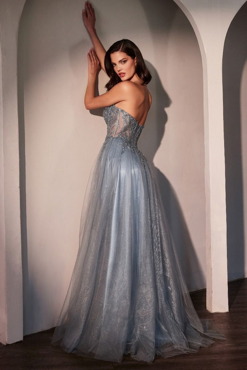 Ladivine CC487 Strapless Shimmering Tulle A Line Dress