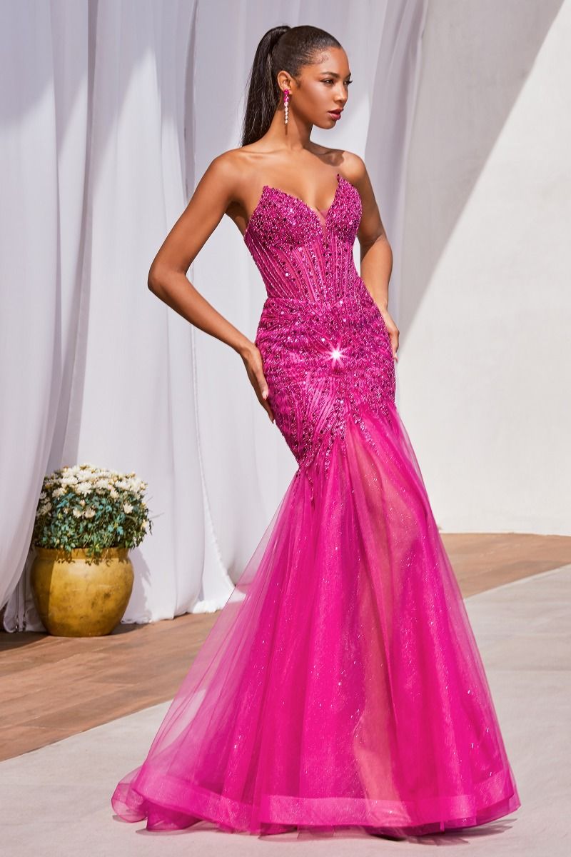 Ladivine CD0214 Cinderella Divine Strapless Beaded Mermaid Gown