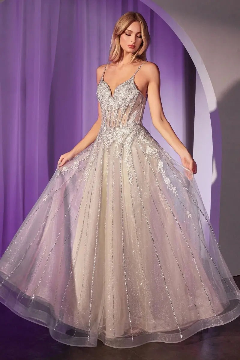 Ladivine CD786 Crystal Embellished A Line Tulle Dress