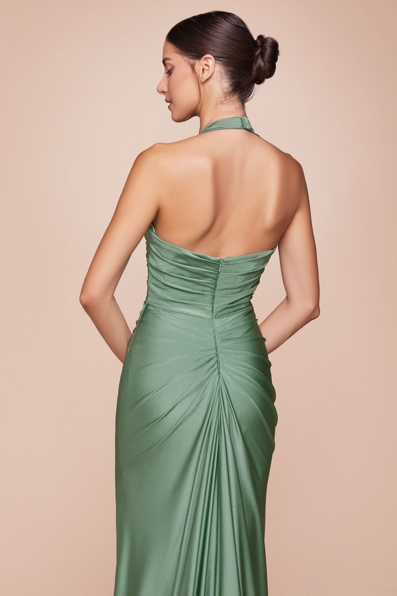 Ladivine CD796C Strapless Stretch Spandex Satin Halter Dress - NORMA REED