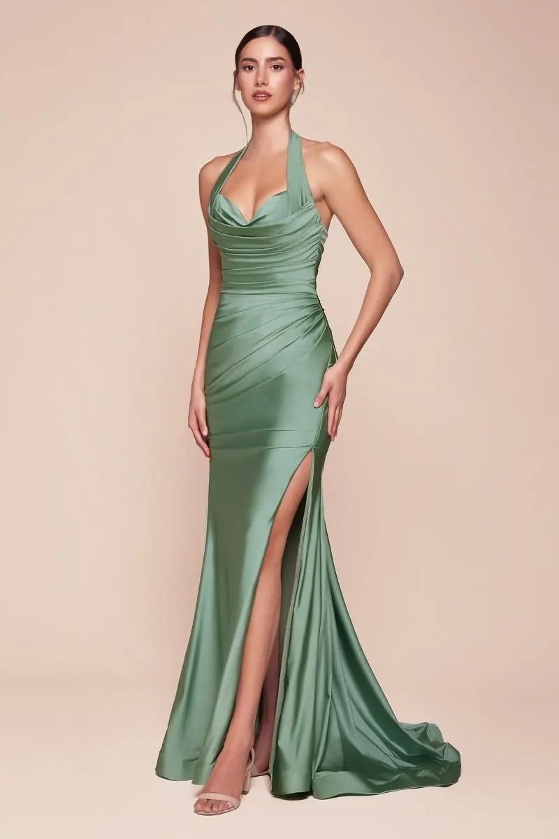 Ladivine CD796 Strapless Stretch Spandex Satin Halter Dress