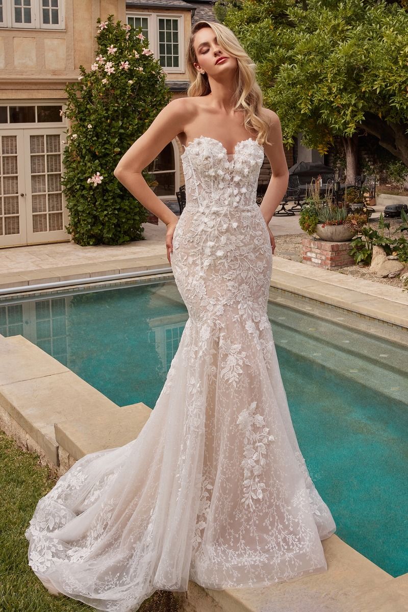 Ladivine CDS431W Lace Mermaid Bridal Gown with Removable Sleeves