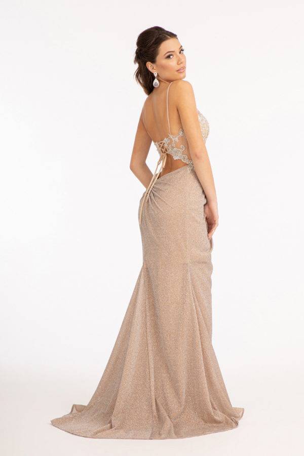 Elizabeth K GL3030 Sparkling Embroidered Crepe Mermaid Dress w/ Cut-out Back & Slit - NORMA REED