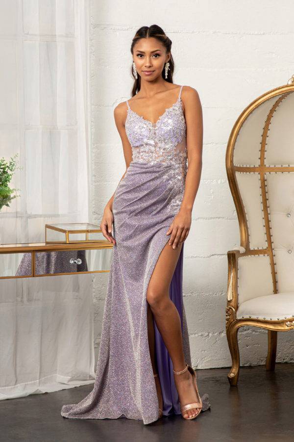 Elizabeth K GL3030 Sparkling Embroidered Crepe Mermaid Dress w/ Cut-out Back & Slit - NORMA REED