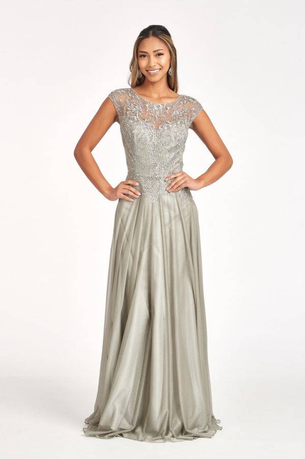 Elizabeth K GL3068 Embroidered A Line Dress With Scoop Neck - NORMA REED