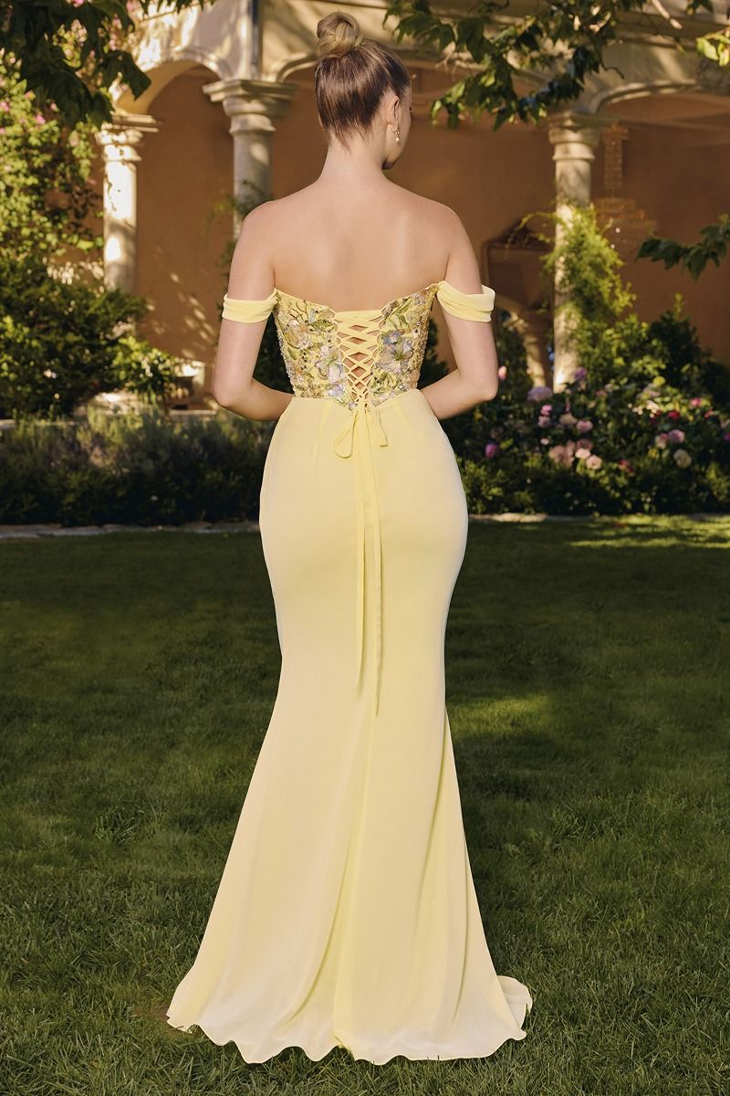 Amoris T721 Light Yellow Off the Shoulder Dress