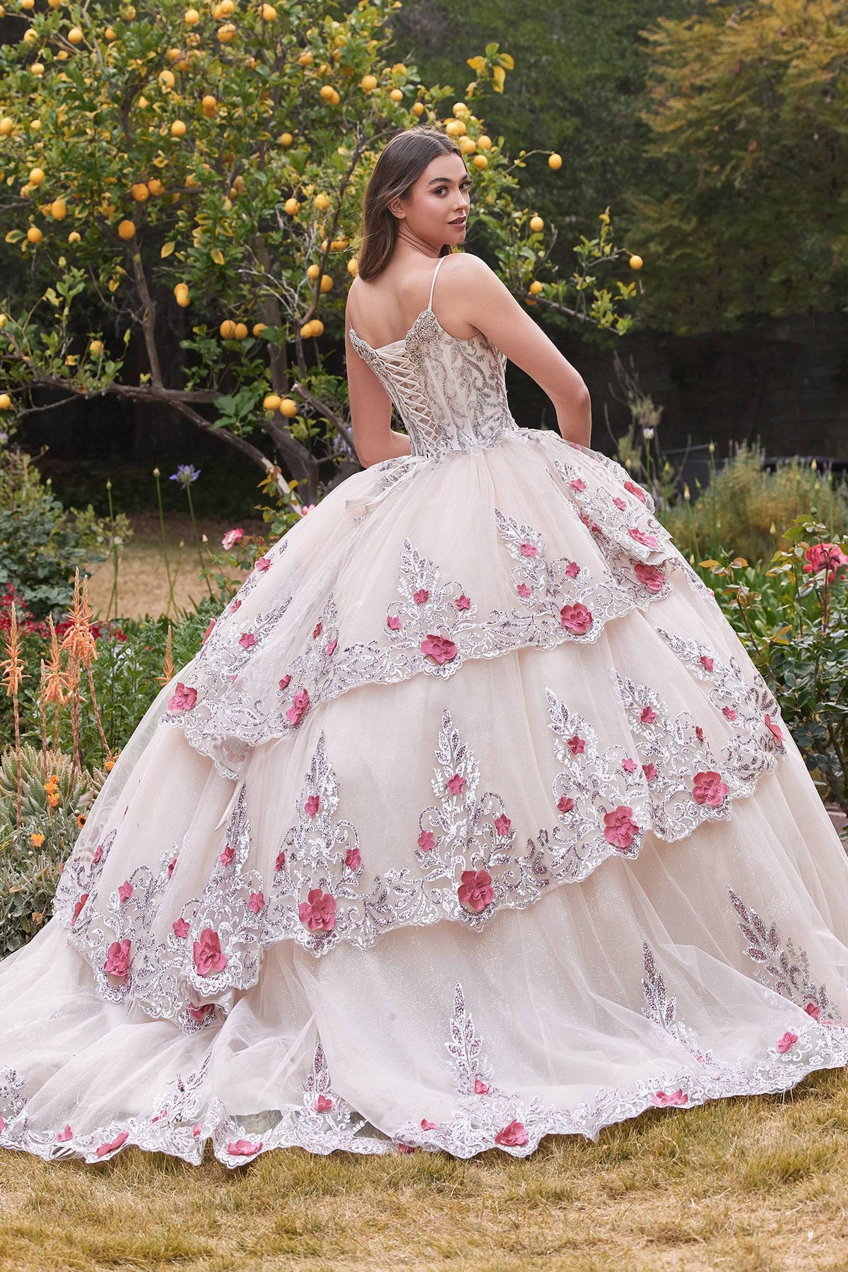 Cinderella Divine 15703 Corset Style Champagne Lace Quinceanera Ball Gown - Quinceanera Dress - Norma Reed - NORMA REED