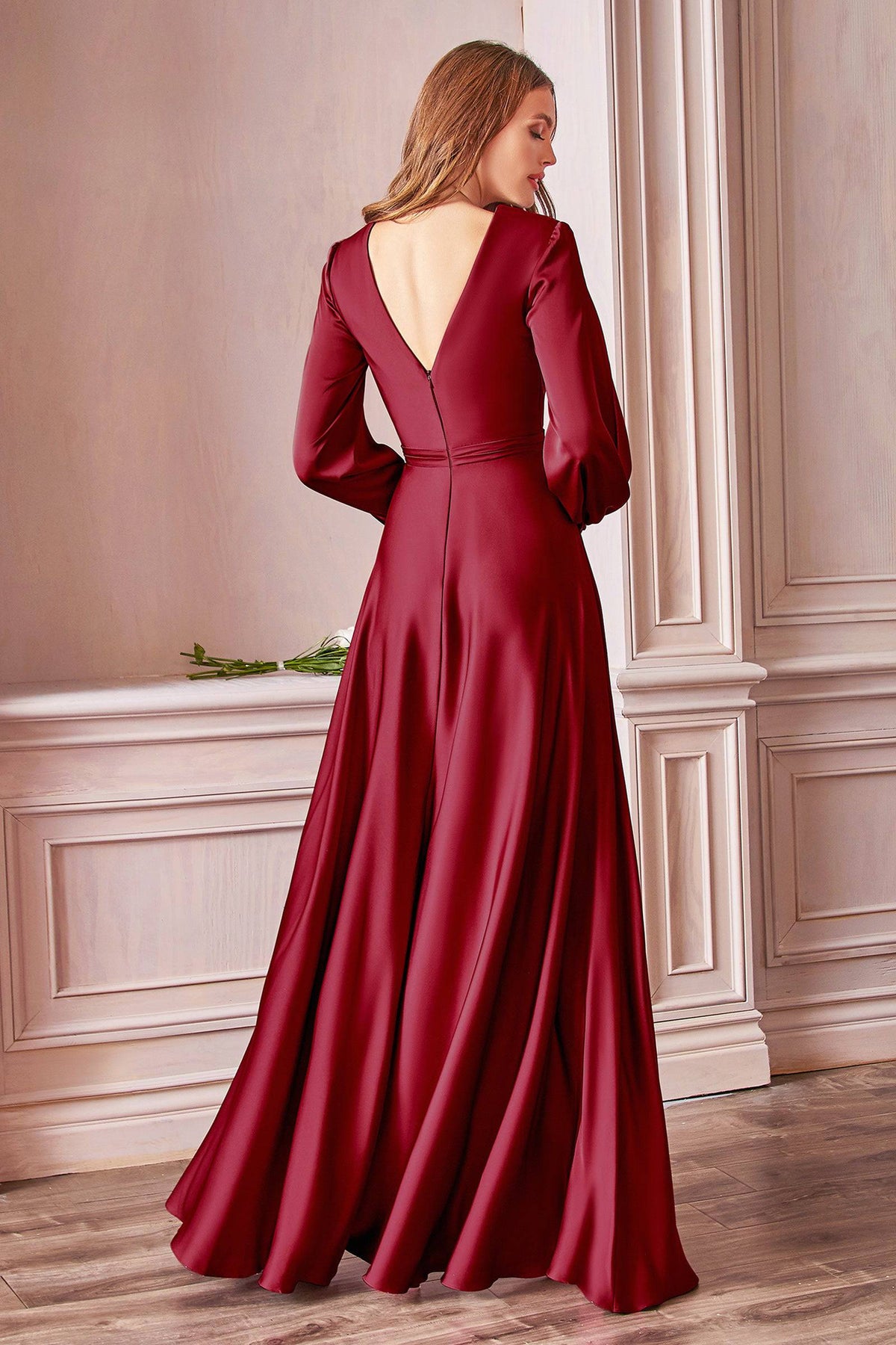 Gorgeous Deep V-Neckline Slit Long Sleeve Neckline with Sultry Leg Slit #CD7475 - NORMA REED