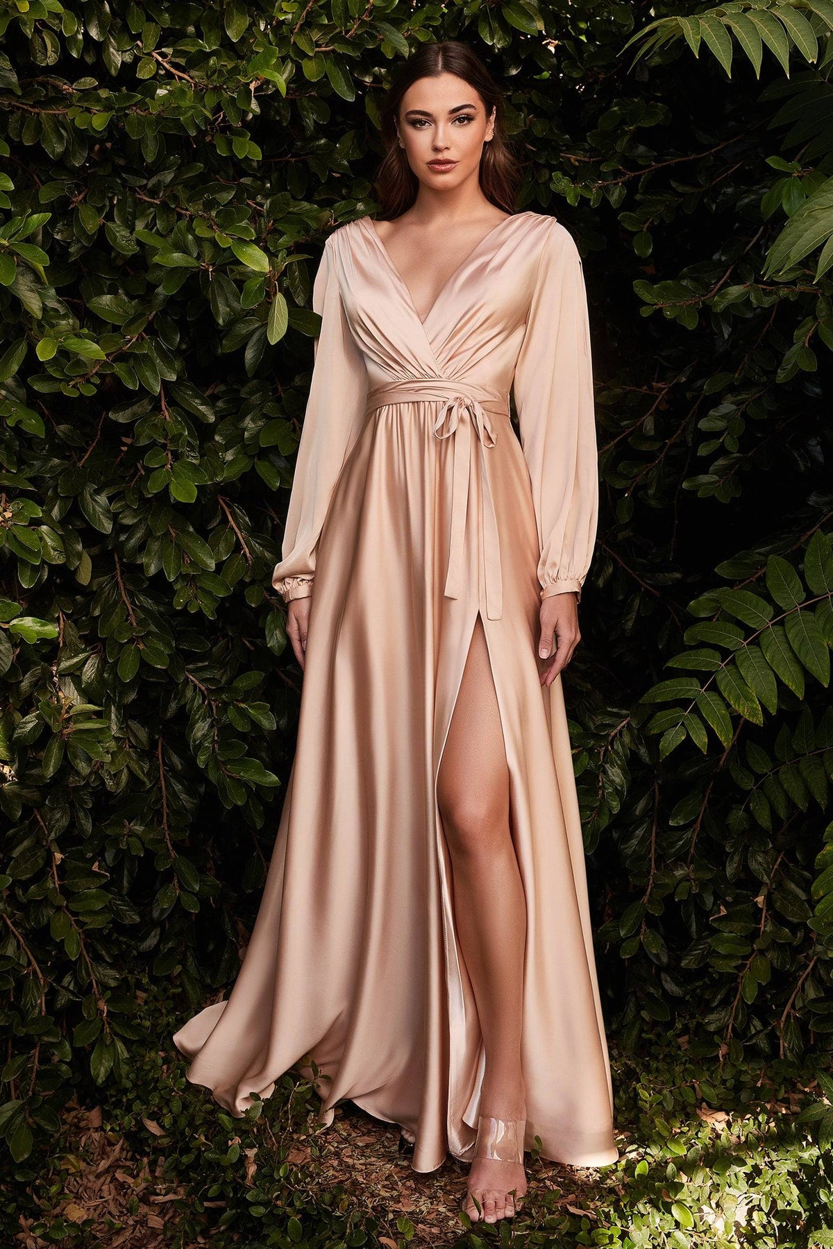 Gorgeous Deep V-Neckline Slit Long Sleeve Neckline with Sultry Leg Slit #CD7475 - NORMA REED