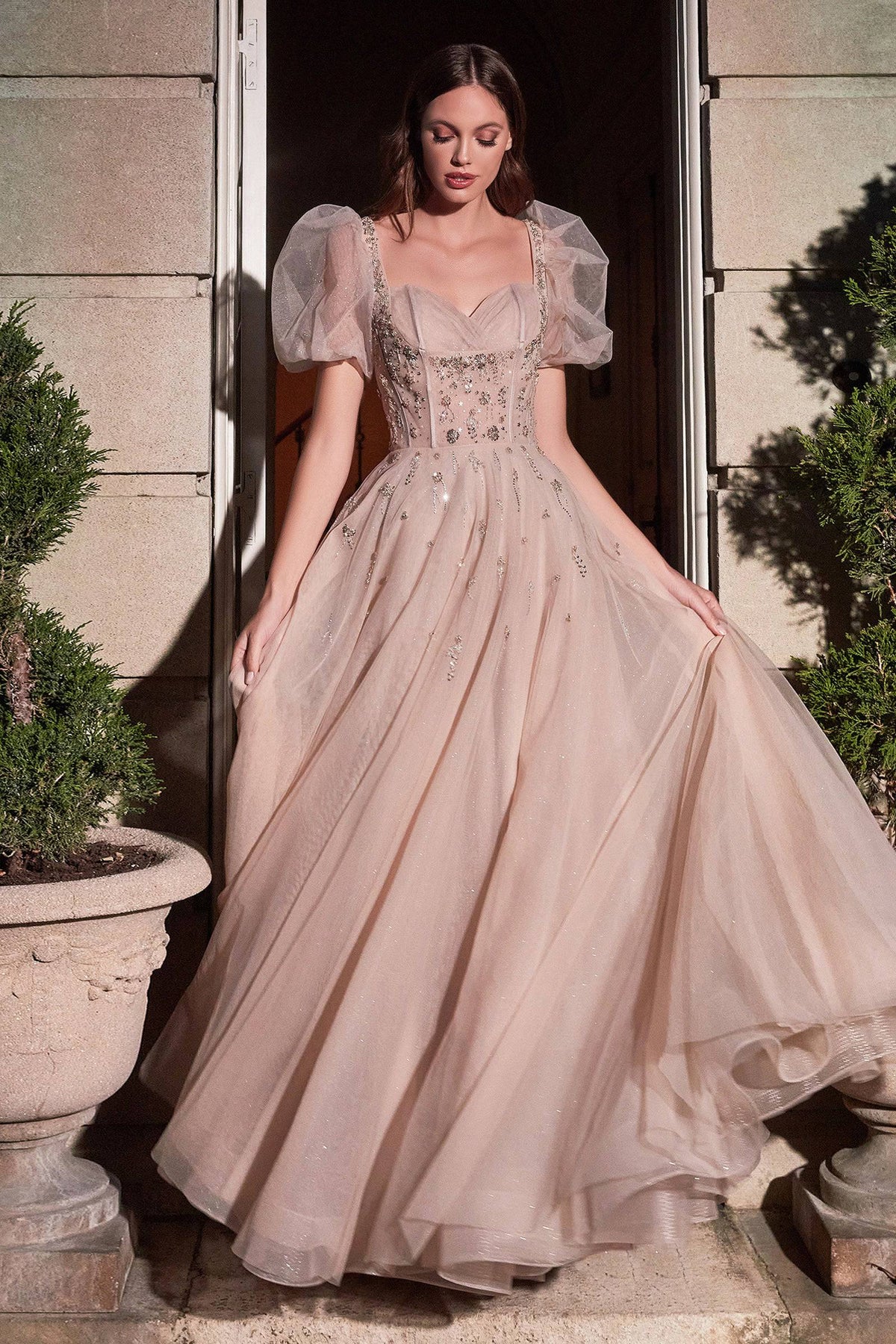 Elegant Princess-Like Ballgown with Puffy Sleeves and Corset-Like Waistline #CDB711 - NORMA REED