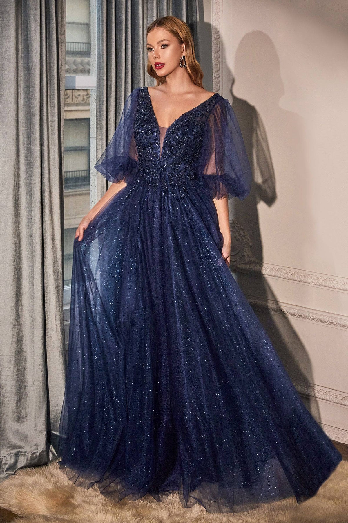 Long Flowing Gown With Shimmering Net #CDCD0182 - NORMA REED