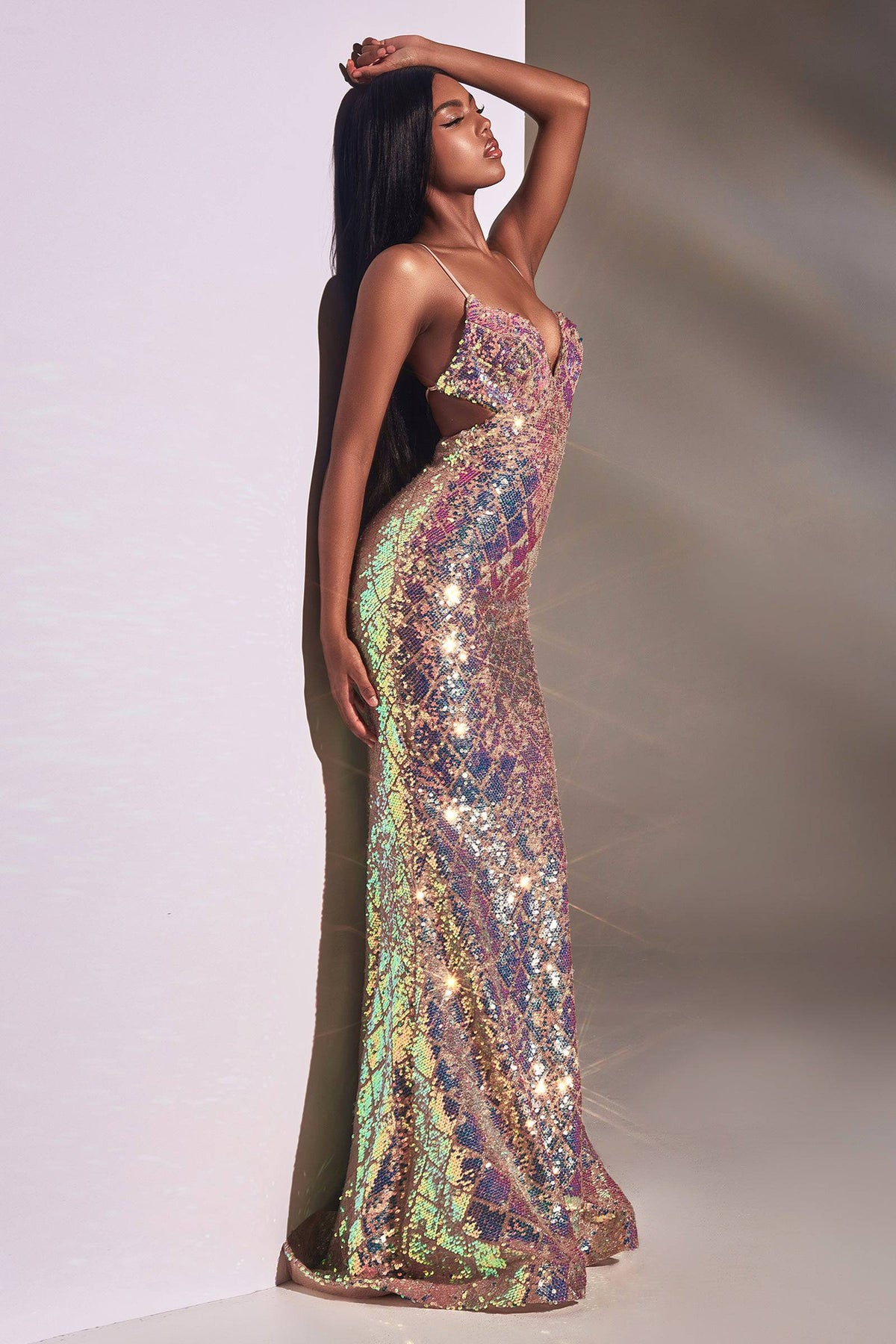 Cinderella Divine CD880 Opal Blush Sparkling Sequin Mermaid Dress - NORMA REED