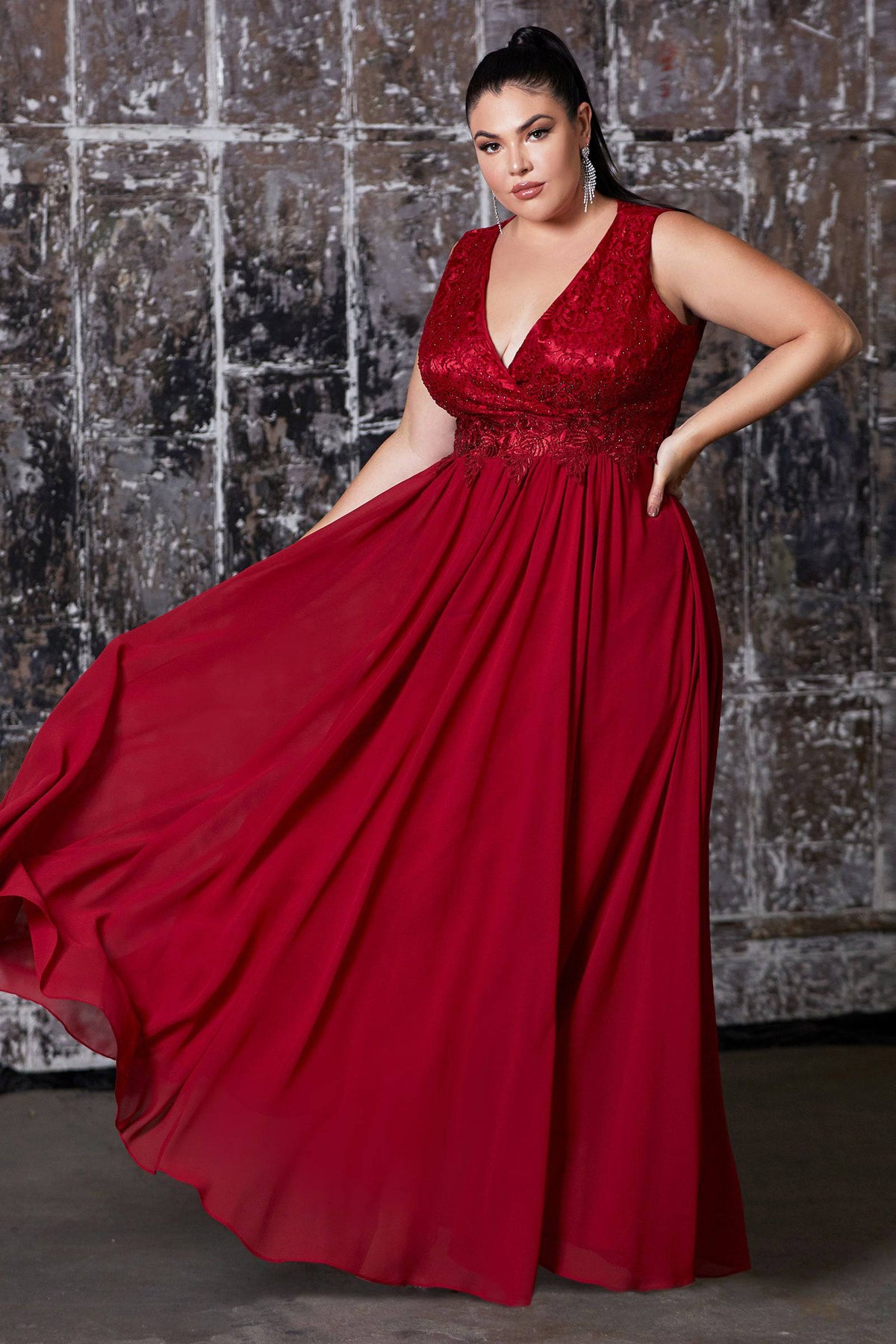 Opulent Plus Size Gown with Embroidered Bodice and Long Skirt #CDS7201 - NORMA REED