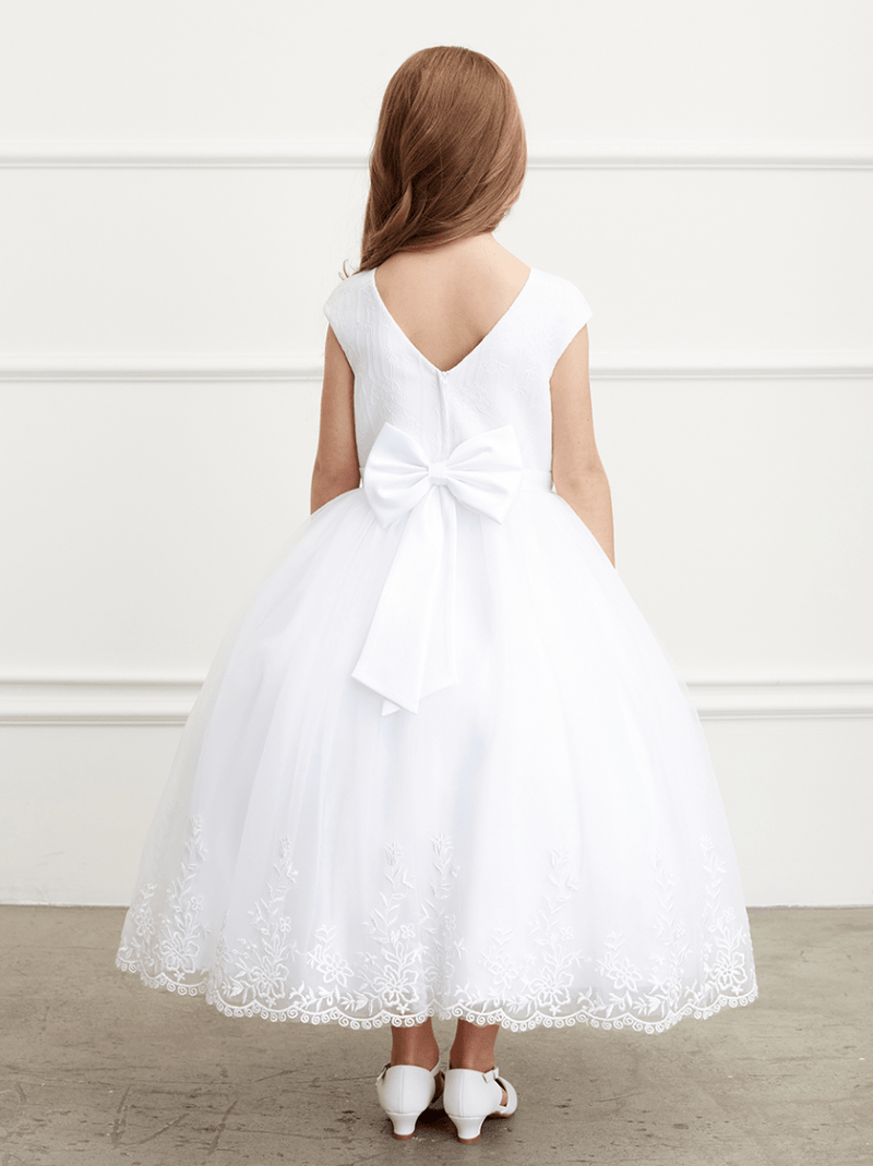 Kids Lace Embroidered Communion Dress With Illusion Neckline #TK5819 | Norma Reed - NORMA REED