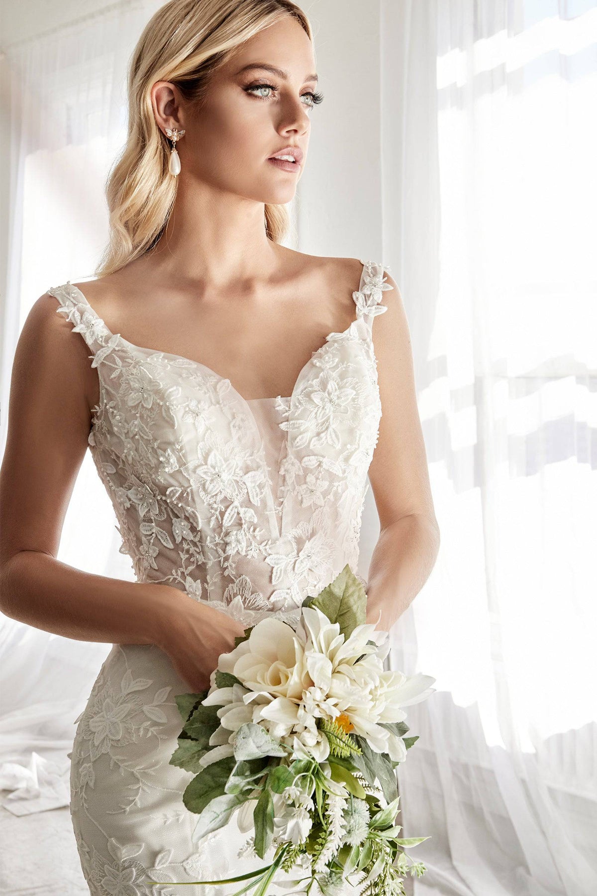 Stunning Wedding Gown with Deep Neckline and Floral Accents #CDTY01 - NORMA REED