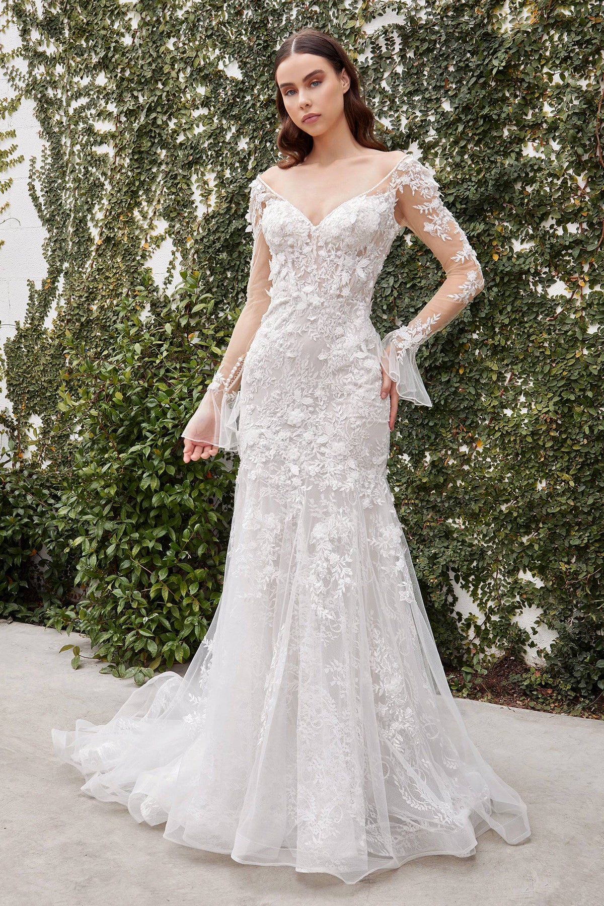 Luxe A1073W Stunning Sheer & Lace Long Sleeve Mermaid Wedding Dress - NORMA REED